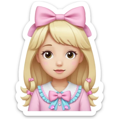 A girl dressed in kawaii clothes with lots of bows and she has blonde hair sticker