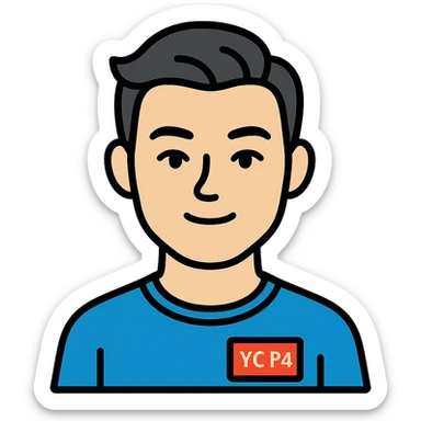 color outline icon of Bowen Liu, subtle YC F24 branding, confident expression sticker