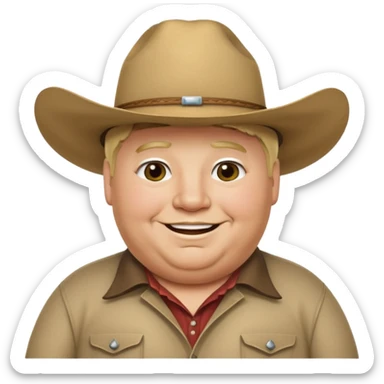 Very obese blond man with cowboy hat sticker