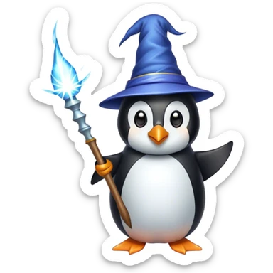 penguin wizard with sparks coming out of his wand sticker
