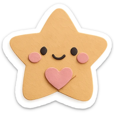 Adorable pastel brown star holding a tiny pastel heart, no arms or legs, full body, transparent background, kawaii paper craft style. sticker