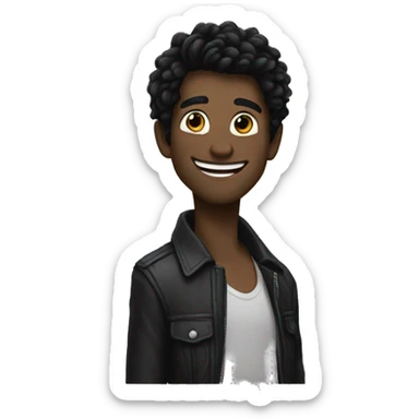 Jet black haird grin find or sticker