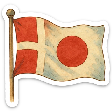 ghibli style illustration merging Denmark and Japan flags sticker