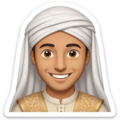 man in arab dress with a big smile sticker