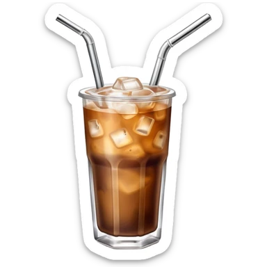 a glass of iced coffee with a metal straw sticker