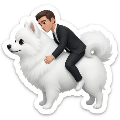 white pomeranian dog with a black man on top of it sticker