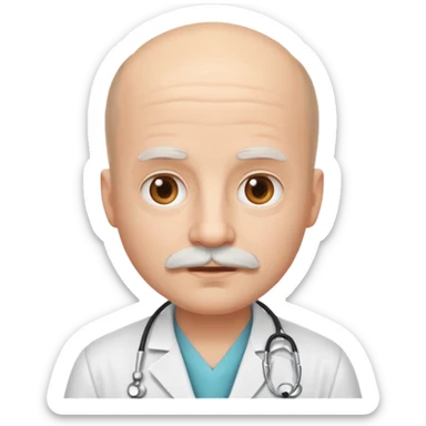 doctor emoji, cute, white mustache, almost bald, kind expression sticker