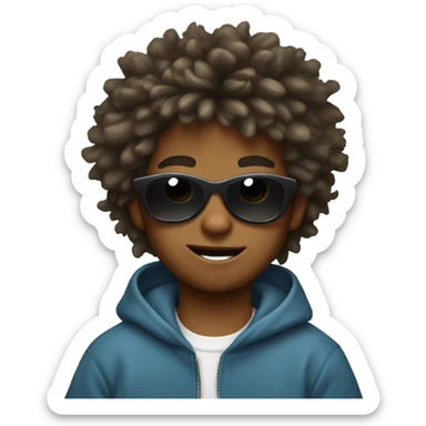 young boy with crazy hair, wearing cool sunglasses and a sweatshirt that says "Zach". sticker