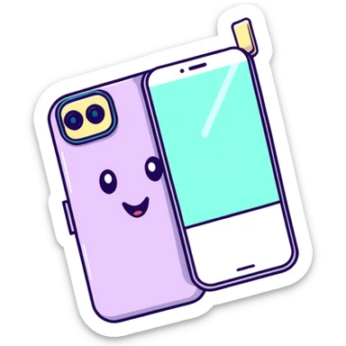 Y2K style folder phone taking a selfie, metallic and pastel colors, sparkles sticker