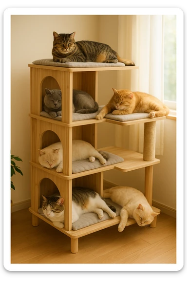 cats relaxing in a vertical playhouse sticker