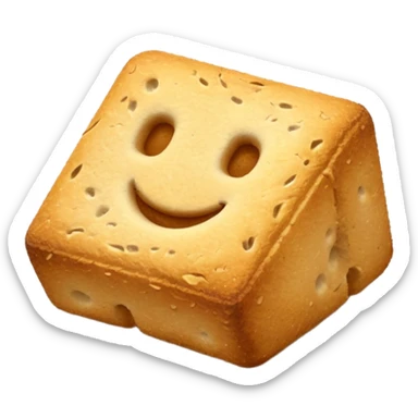 3 croutons, golden-brown, irregular, crispy, rough porous surface, hint of herbs, 3D, clean, soft shadows, transparent background, emoji scale sticker
