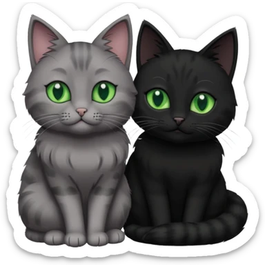 1 grey cat with green eyes and 1 black with green eyes cat cuddling sticker