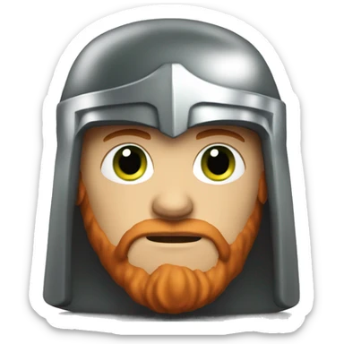 Serious man with red hair, trimmed beard, gray-green eyes, wearing Thor's helmet, iOS emoji style. sticker