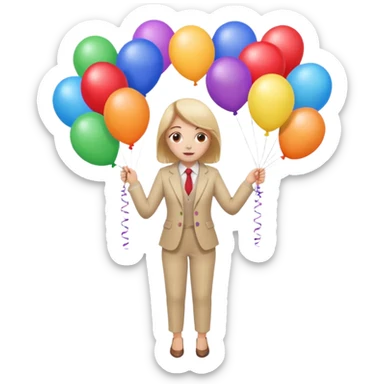 birthday  girl in biege suit + baloons sticker