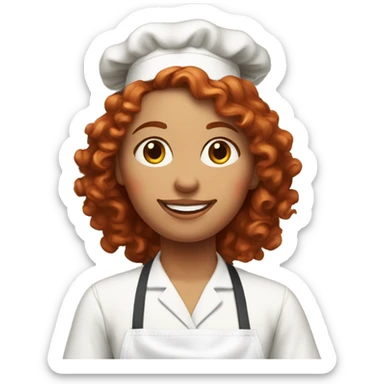 Red curly haired female with white apron baking cookies  sticker
