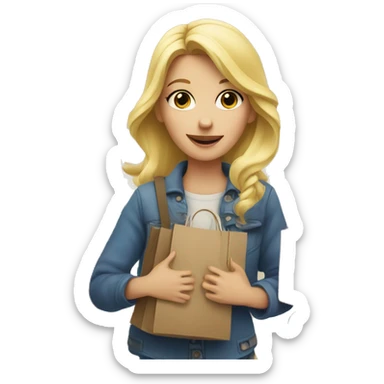 blonde girl holding lots of shopping bags sticker