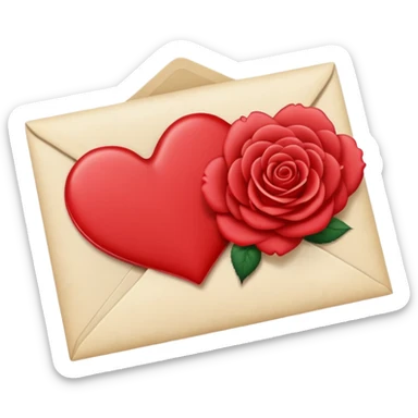 A heart-shaped handwritten letter sealed with a rose wax stamp, romantic and elegant icon sticker