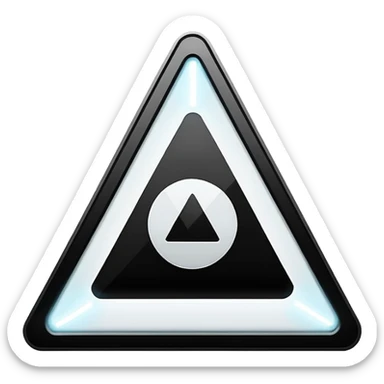Minimalistic warning triangle emoji, metallic black and white, glowing edges in white, flat vector style, futuristic UI icon

 sticker