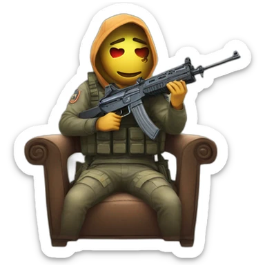 CT from csgo with ak-47 sitting on chair sticker