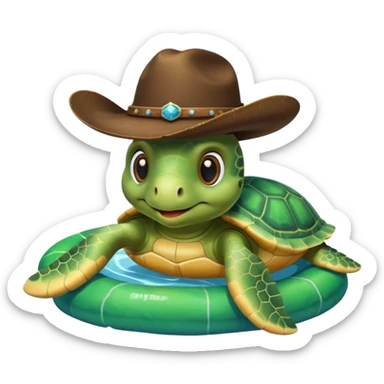 Cute blow up green pool turtle with a cowboy hat sticker