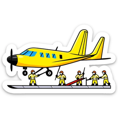 ramp agent with marshalling wands guiding aircraft, wearing bright yellow coat sticker