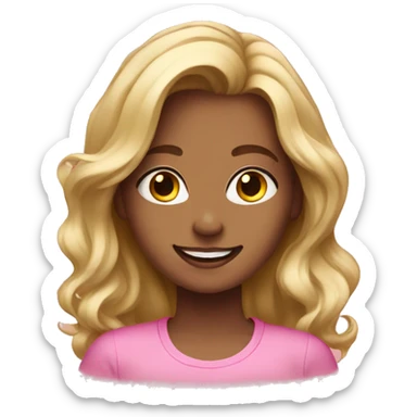 Girl with blonde balayage smiling with pink shirt sticker