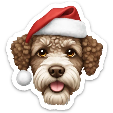 Brown Lagotto dog wearing christmas hat sticker