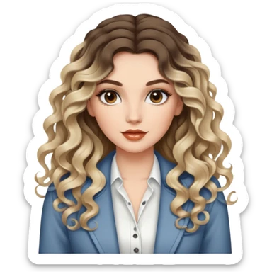 beautiful brunette with blondish balayage white female with nice curls/defined waves, very long hair, clean girl makeup and nice outfit  sticker