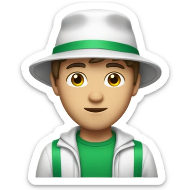brown haired male with a bucket hat, he is a white ukrainian with green eyes sticker
