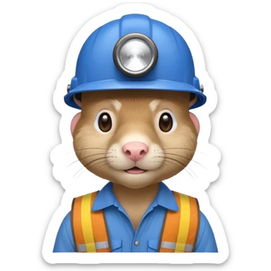 a mole rat, blue helmet, headlamp, brown worker cloth sticker