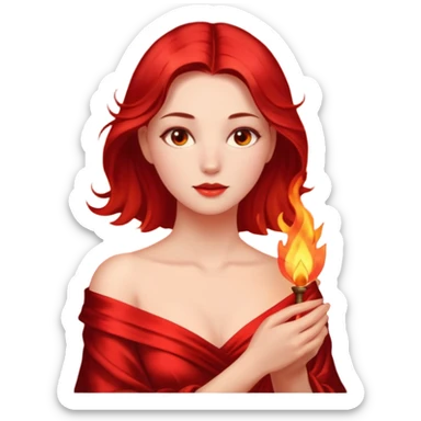 Woman slowly letting red silk fall from her shoulders, firelight flicker sticker