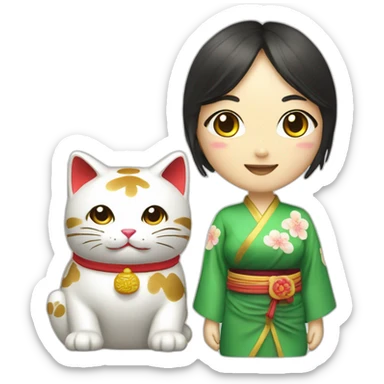 maneki neko and a woman sticker