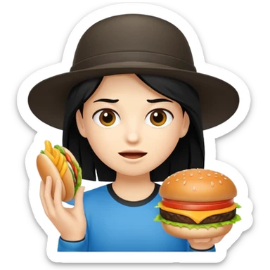 mach mir eine sportliche person mit schwarzen haaren die gerade offensichtlich heißhunger hat sticker