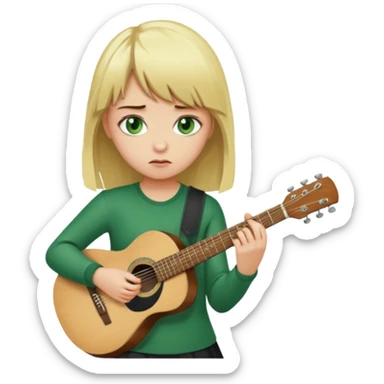 Blonde girl with green eyes and bangs blonde sad and playing guitar sticker