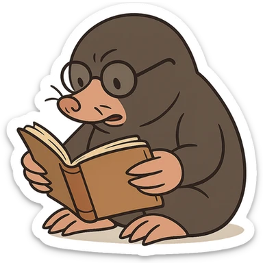 stylized mole with glasses, reading a book sticker
