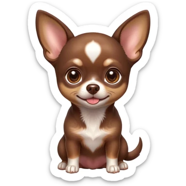 Cinematic Cute Chocolate Short Haired Chihuahua Portrait Emoji, Head tilted playfully and inquisitively, smooth chocolate fur with a lustrous sheen, round, sparkling dark eyes filled with curiosity, Simplified yet irresistibly adorable features, highly detailed, glowing with a warm, friendly glow, high shine, affectionate and lively, stylized with a touch of whimsy, bright and endearing, soft glowing outline, capturing the essence of a mischievous yet loving pup, so playful it feels like it could bound out of the screen and into your arms! sticker