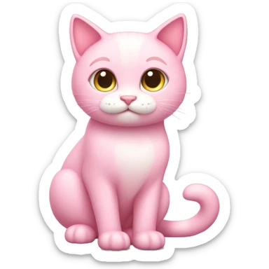Cat "A pastel pink cat with glossy fur, big sparkling eyes, a glowing tail tip, and tiny heart-shaped sparkles floating around its body." sticker