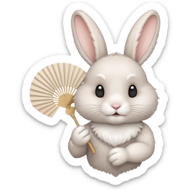 A rabbit hold a folding fan playfully sticker