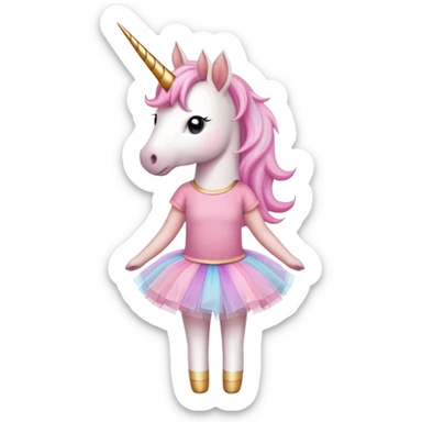 head and shoulders portrait of an anthropomorphised female unicorn in tutu and pink t-shirt, standard pose sticker