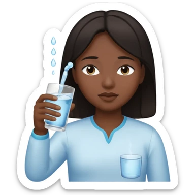 The central figure is an emoji of a person with dark hair, eyes closed, hold a glass but dont show the glass sticker