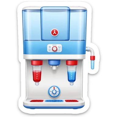 “Flat icon of a dual-temperature water purifier with red and blue nozzles, modern white body, clean vector style” sticker