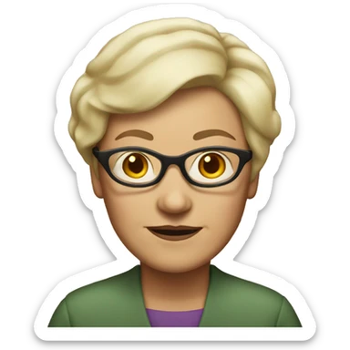 older woman with short blonde hair and glasses sticker