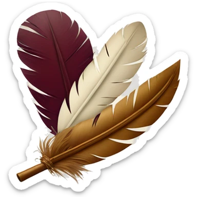 a feather quill and an open burgundy SCROLL sticker