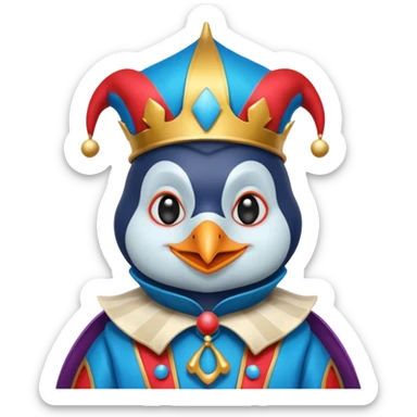 crazy colorful little penguin jolly joker, medieval, vintage, court jester, mac os icon, blue color sticker