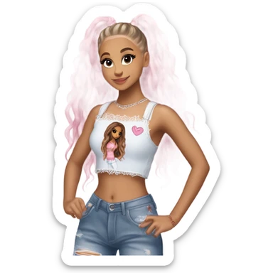 Ariana grande wearing a Shakira lace up croc top and short jeans and pink highlights  sticker