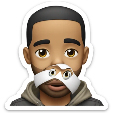 Generate the rapper Drake sticking his tongue out with an eye closed while holding a crying baby girl sticker