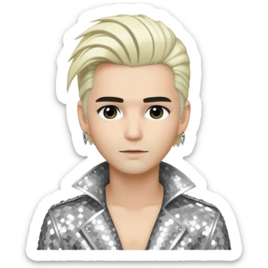 Bill Kaulitz with platinum blonde hair, silver sequin outfit  sticker
