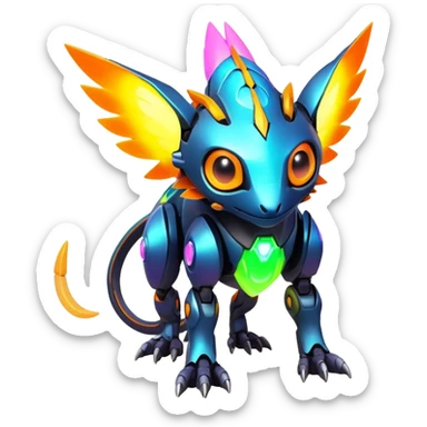  exotic futuristic warm-colored modern colorful neon-colored cyber-Fakémon-Digimon-Trico-creature sticker