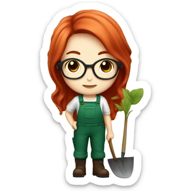 Chibi female gardener with long red hair and glasses sticker