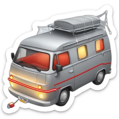 Grey camping car with red Line in the middle an fairy lights sticker